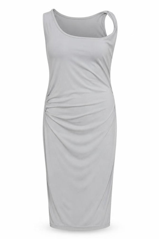 Front view of Boohoo women’s grey polyester bodycon, size UK 8, square neck pullover