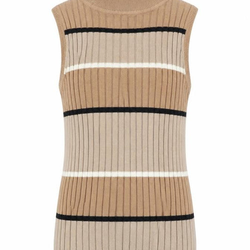 Select Womens Brown Mock Neck Striped Cotton Vest Jumper Size 10