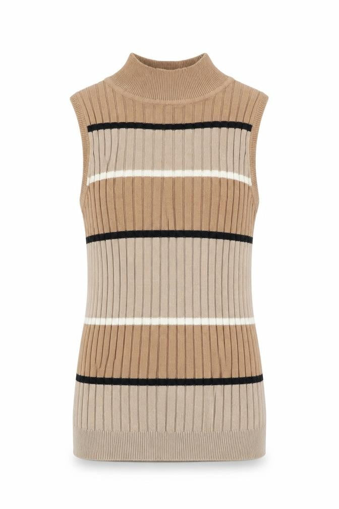 Select Womens Brown Mock Neck Striped Cotton Vest Jumper Size 10
