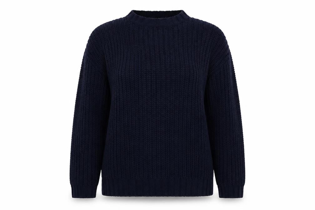 Front view of Debenhams women’s blue round neck polyester jumper, size M
