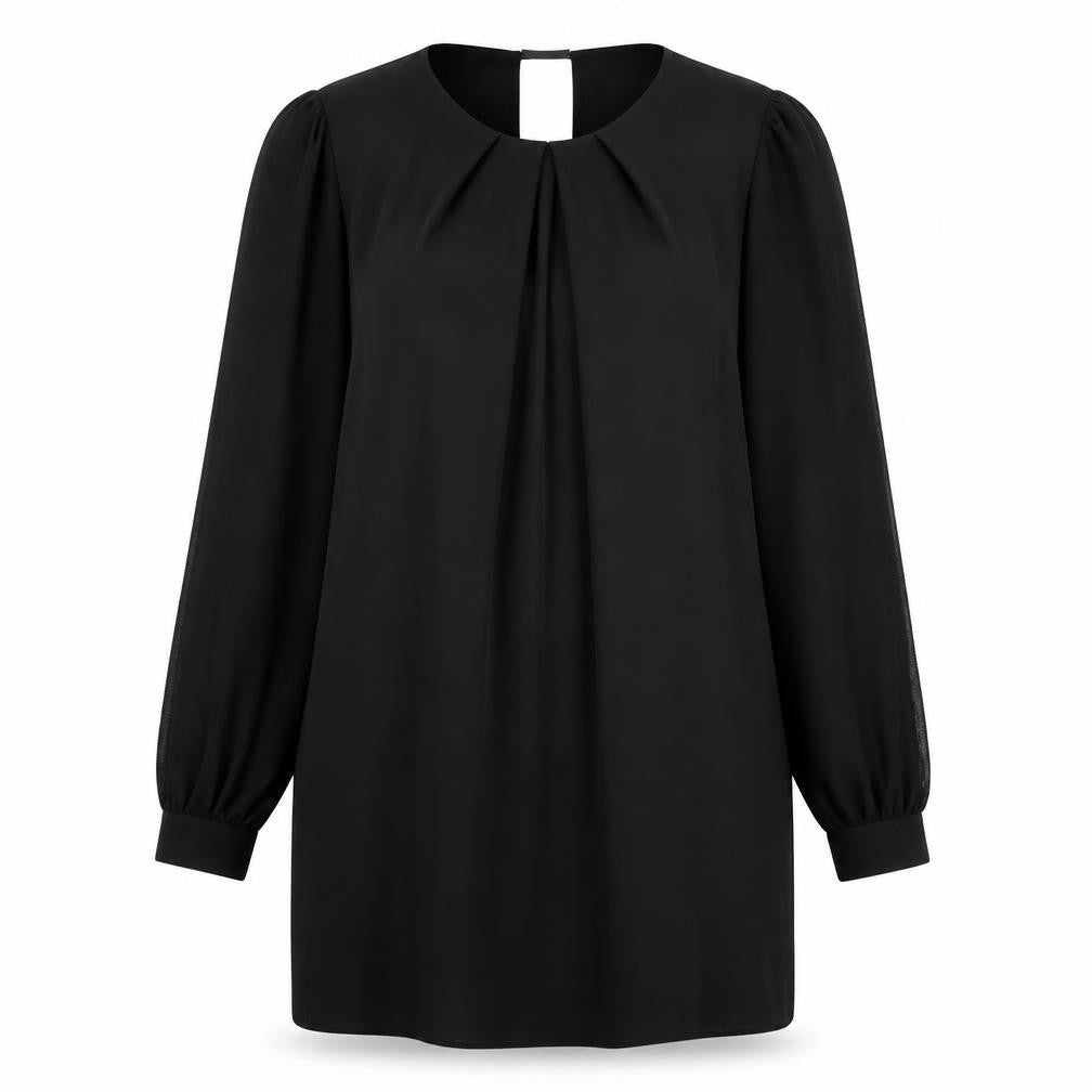 Front view of Dorothy Perkins women’s black polyester shift, size UK 12, round neck pullover
