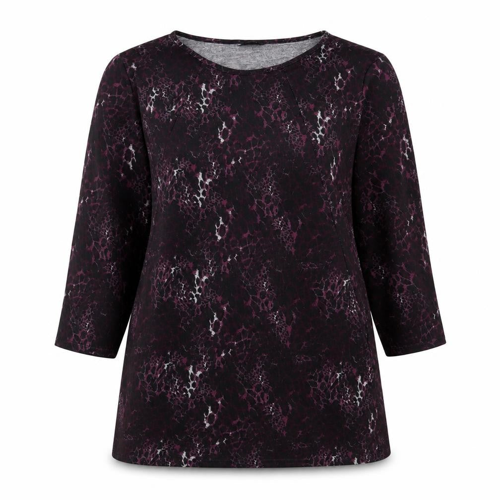 Front view of Roman women’s purple round neck animal print polyester jumper, size UK 12