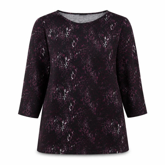 Front view of Roman women’s purple round neck animal print polyester jumper, size UK 12