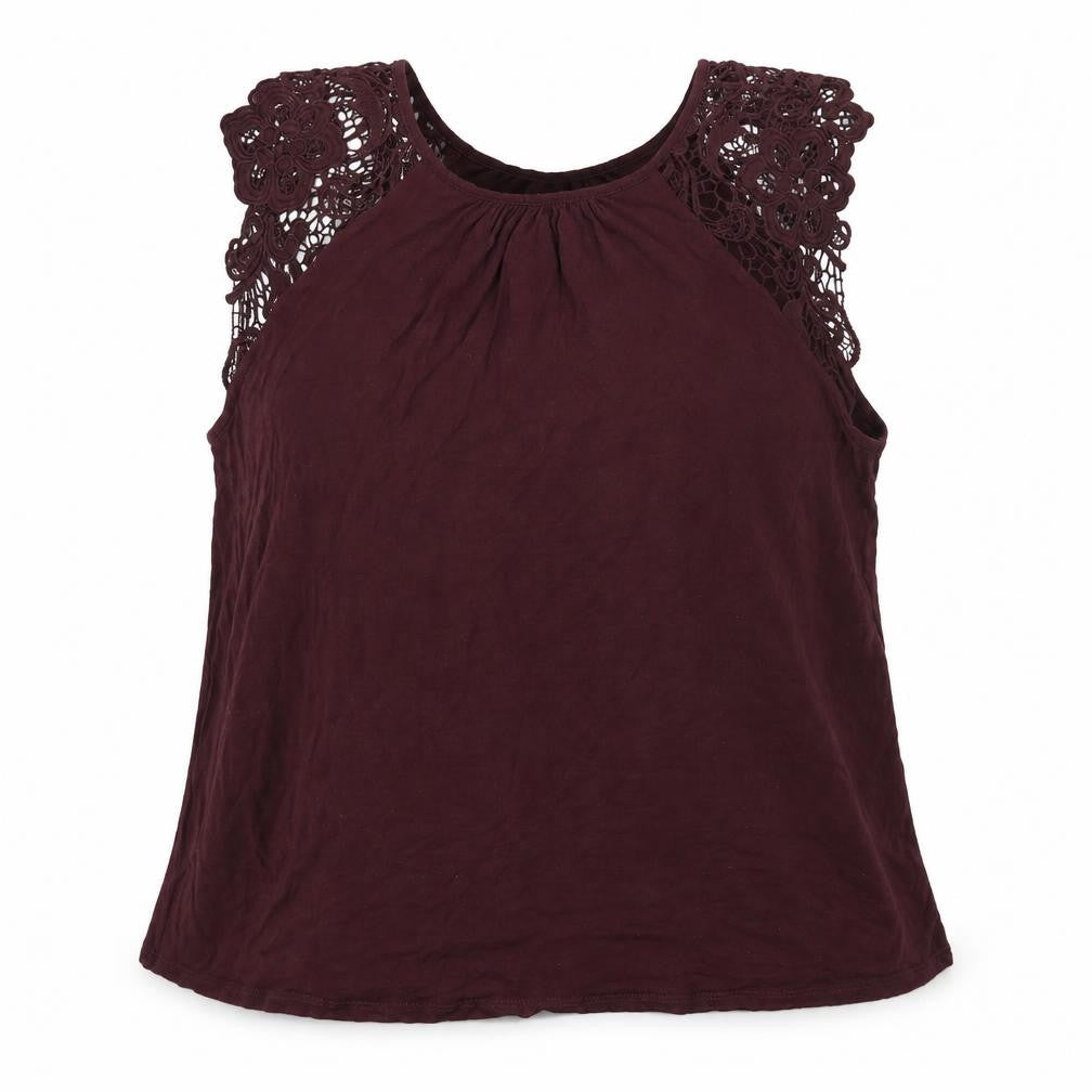 Front view of H&M women’s purple polyester basic tank, size M, round neck