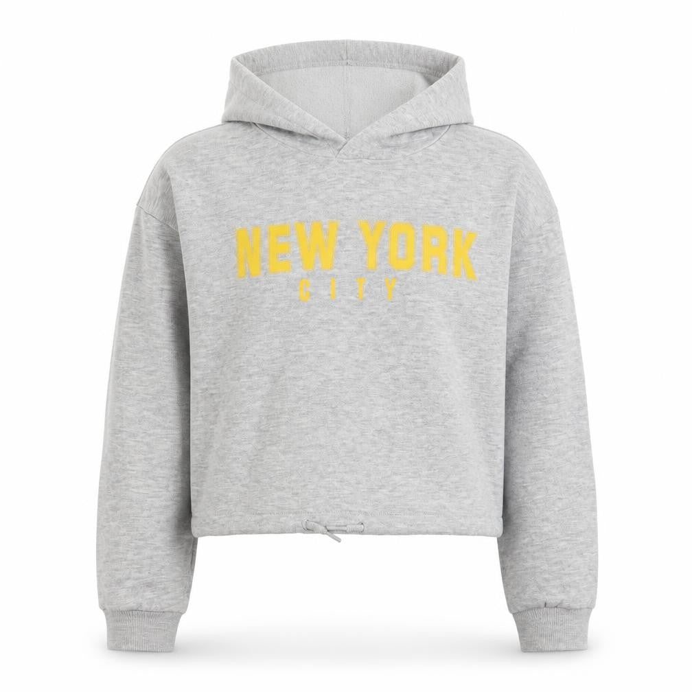 Front view of H&M girls’ grey cotton pullover hoodie, size 11-12, years