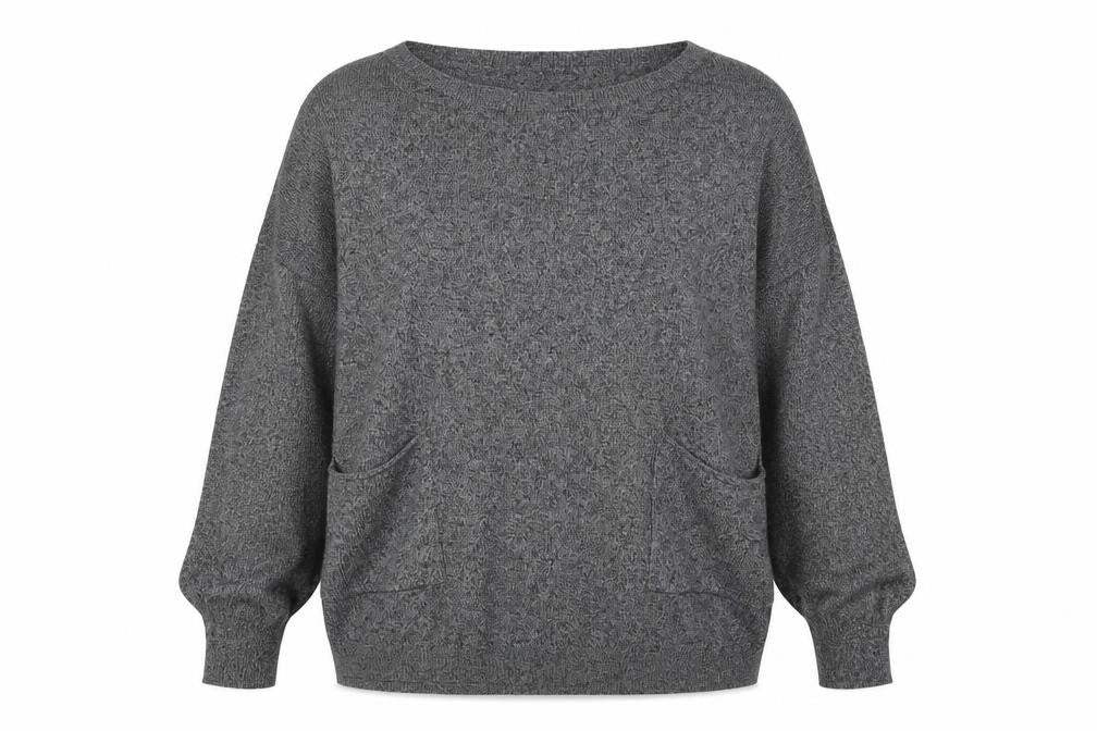 Front view of Zara women’s grey round neck polyester jumper, size M