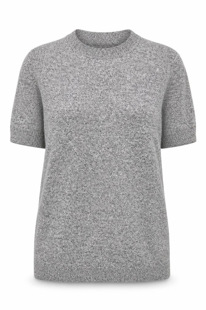 Front view of Topshop women’s grey round neck viscose jumper, size UK 8