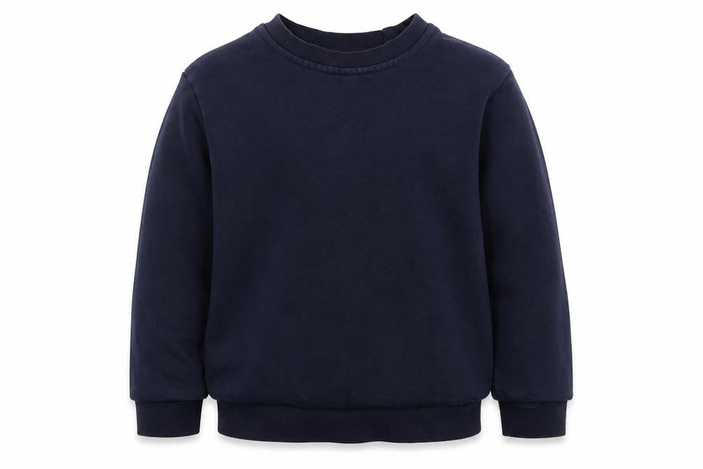 Front view of George boys’ blue crew neck cotton jumper, size 5-6, years pullover