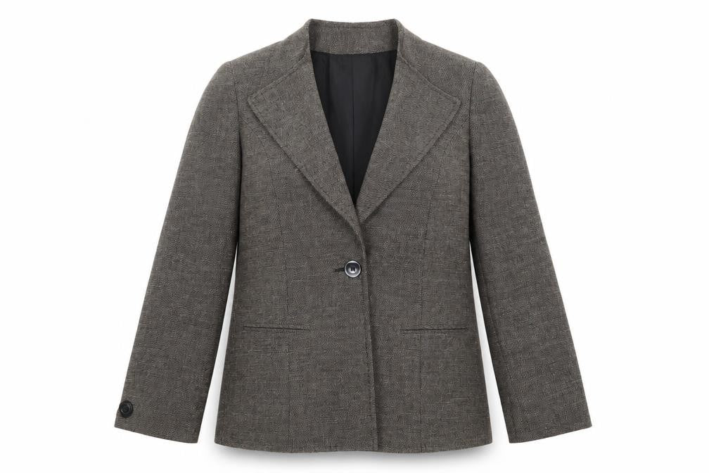 Front view of Artigiano women’s grey jacket blazer, size M, button