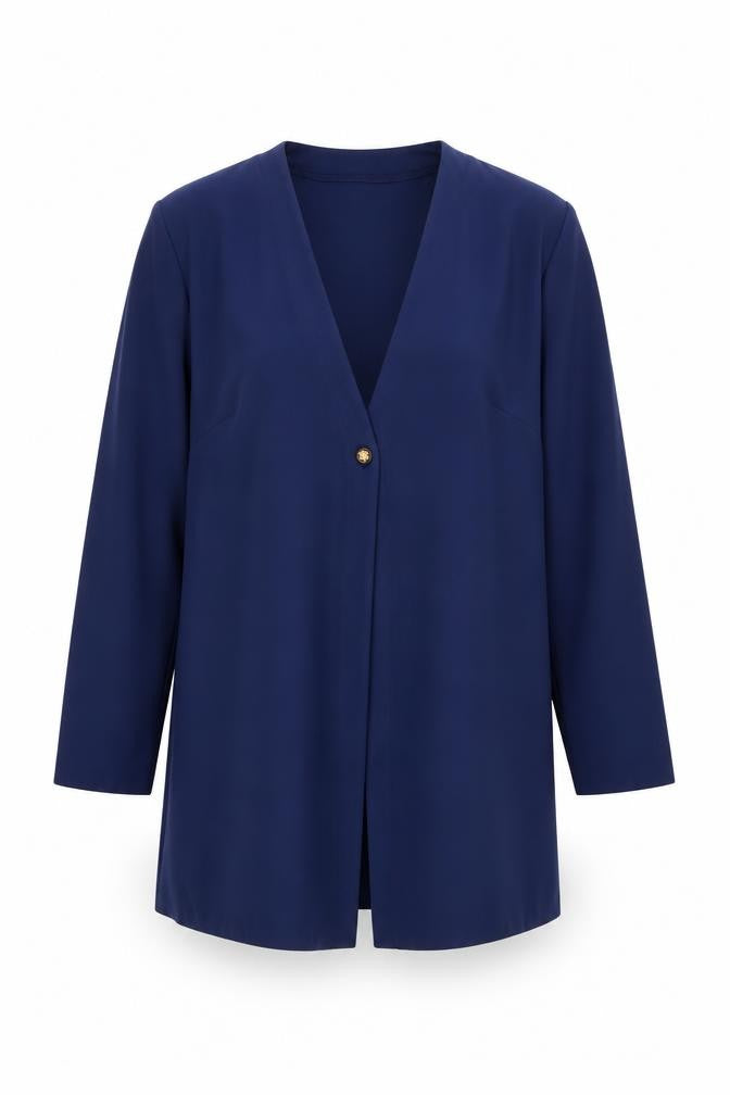 Front view of Carmelle women’s blue jacket blazer, size UK 14, button