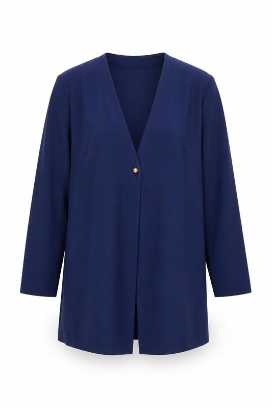 Front view of Carmelle women’s blue jacket blazer, size UK 14, button
