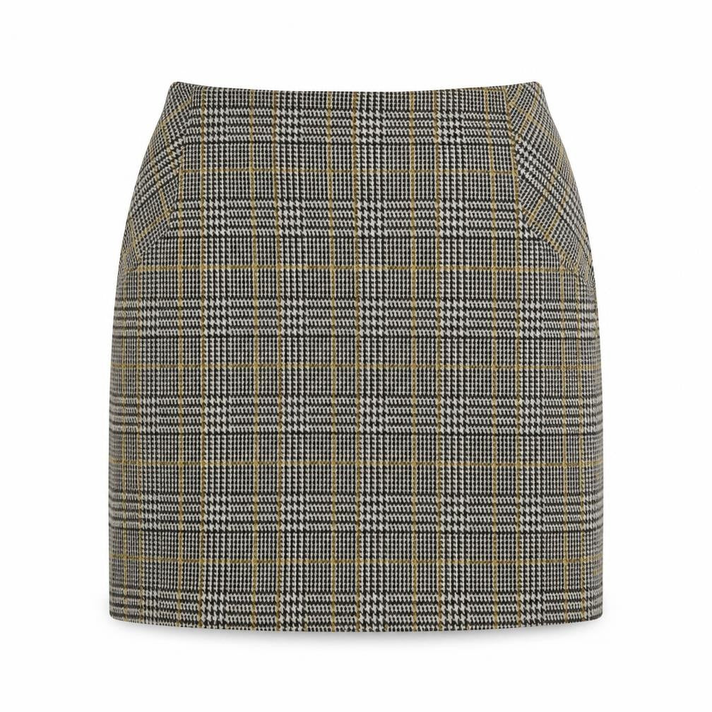 Front view of New Look women’s grey herringbone polyester a-line skirt, size UK 10