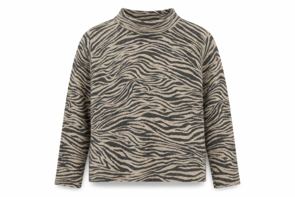 Betty&Co Womens Beige Round Neck Animal Print Acrylic Pullover Jumper Size 38