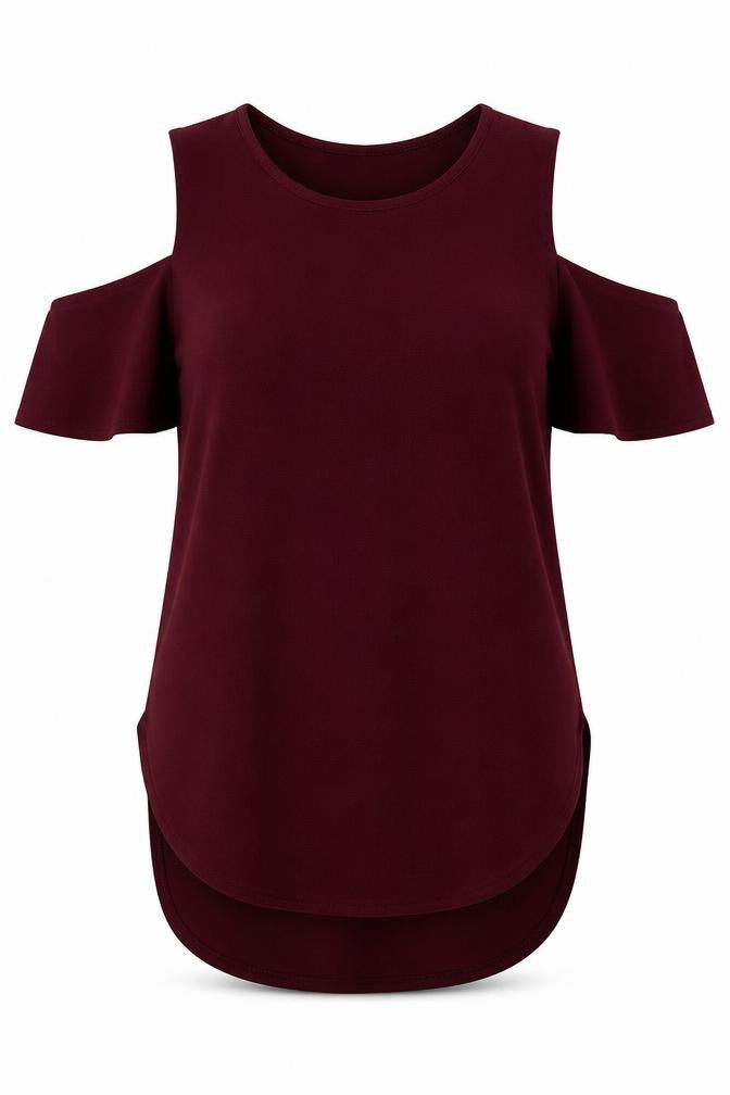 Front view of AX women’s red polyester basic t-shirt, size UK 10, round neck