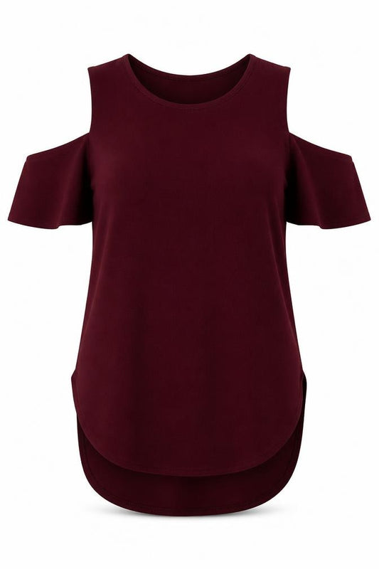 Front view of AX women’s red polyester basic t-shirt, size UK 10, round neck