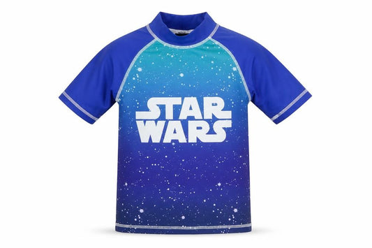 Front view of Star Wars boys’ blue geometric polyester basic t-shirt, size 5, years round neck