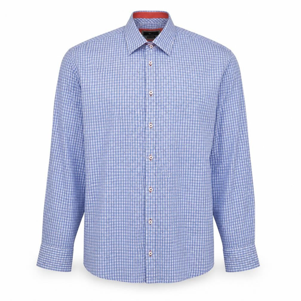 Front view of Venti men’s blue geometric cotton button-up, size 44, collared
