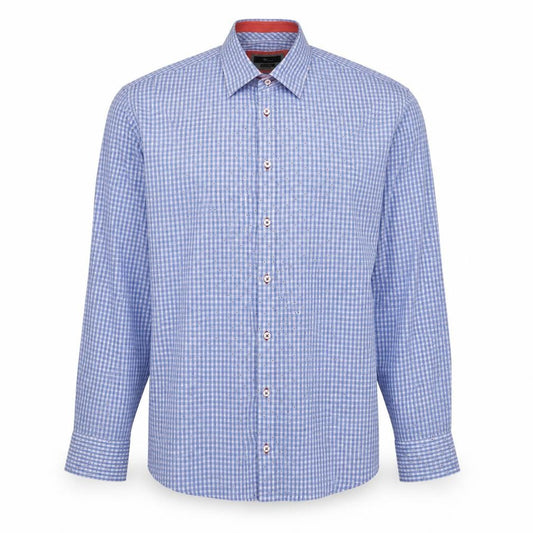 Front view of Venti men’s blue geometric cotton button-up, size 44, collared