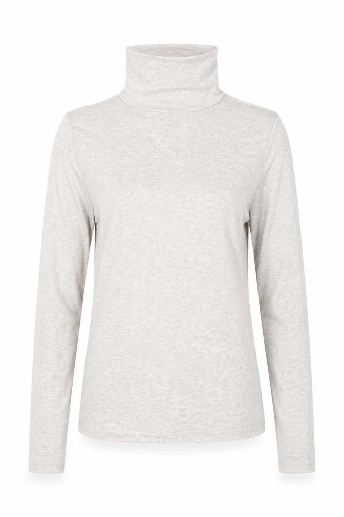Front view of River Island women’s beige mock neck viscose jumper, size UK 6