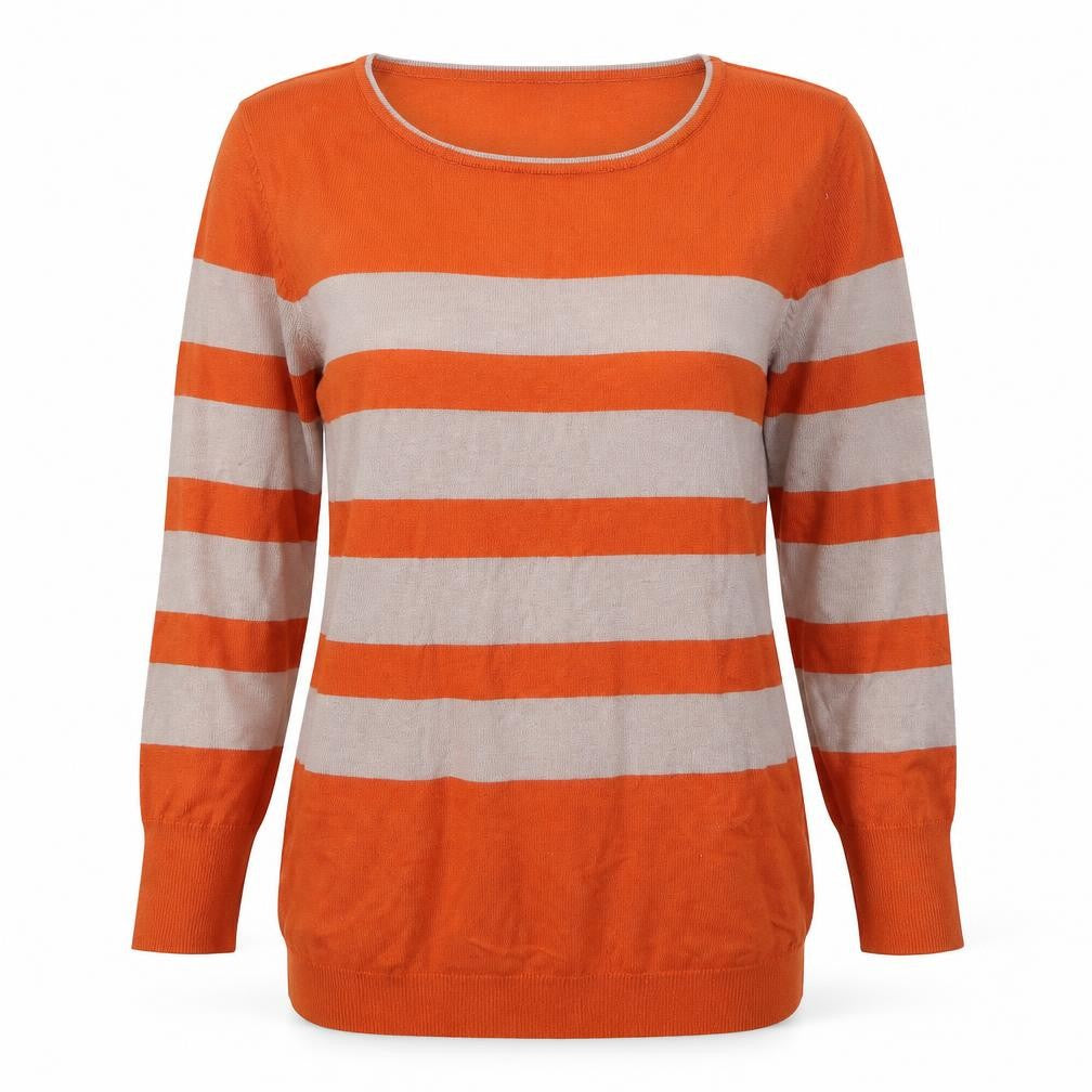 Front view of JUST ELEGANCE women’s multicoloured round neck striped viscose jumper, size S