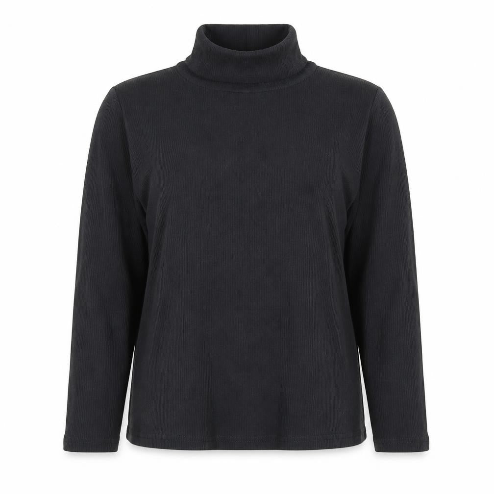 Front view of Avenue women’s black mock neck viscose jumper, size UK 16