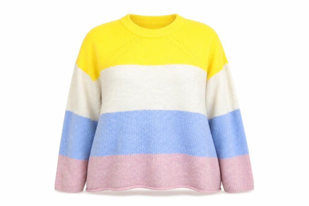 Front view of F&F women’s multicoloured round neck acrylic jumper, size UK 18