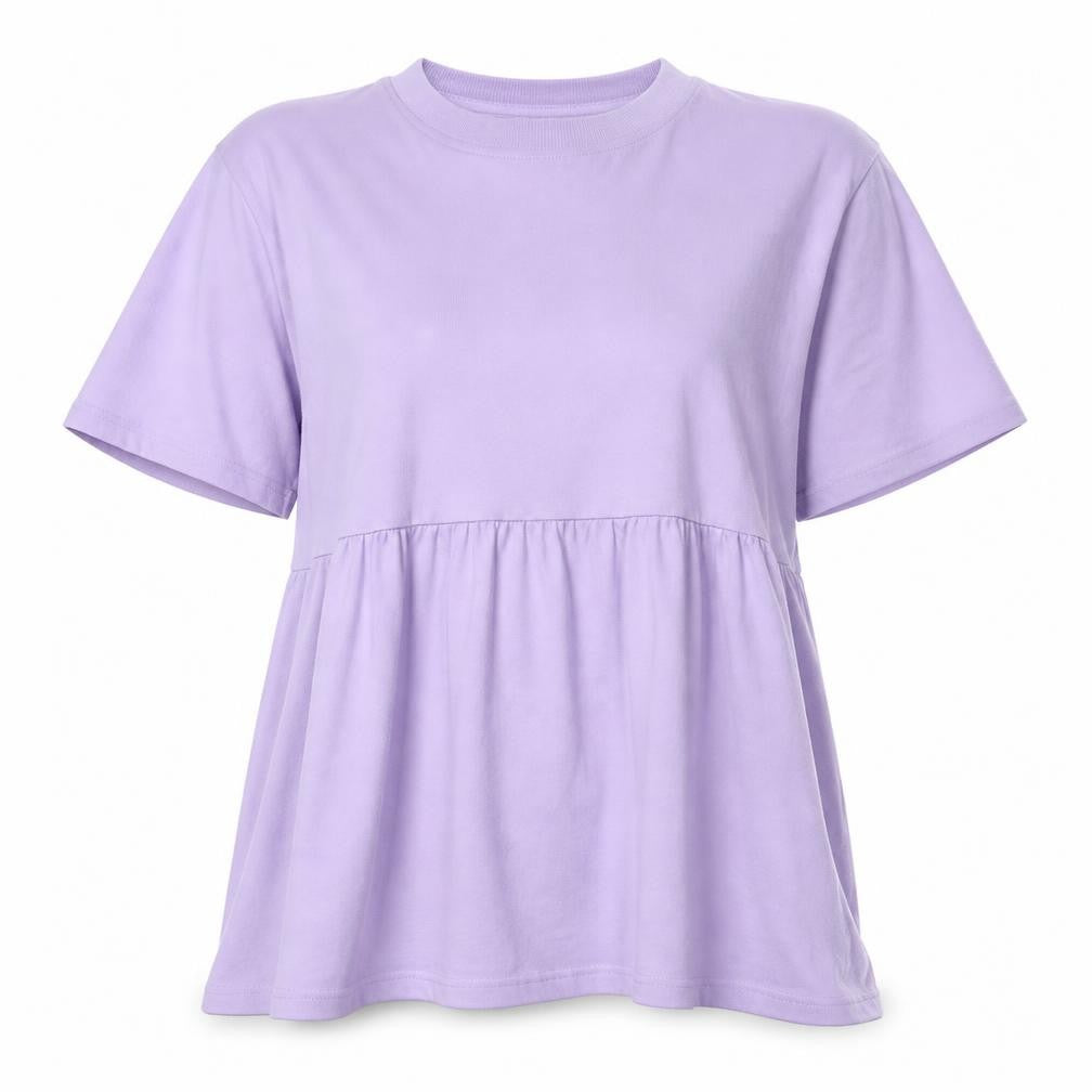 Front view of Divided women’s pink cotton basic blouse, size S, round neck