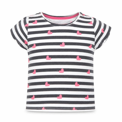 Primark Girls Blue Striped Cotton Basic T-Shirt Size 3-4 Years Round Neck