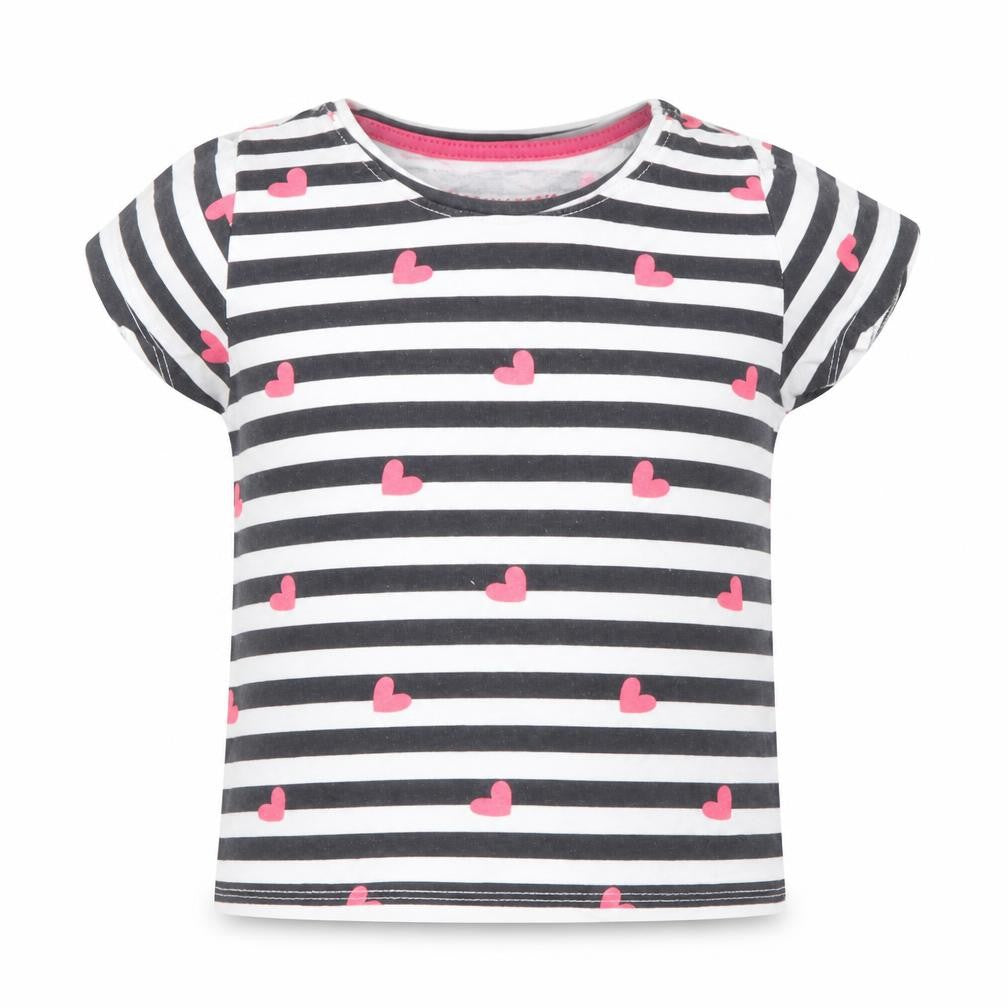 Primark Girls Blue Striped Cotton Basic T-Shirt Size 3-4 Years Round Neck