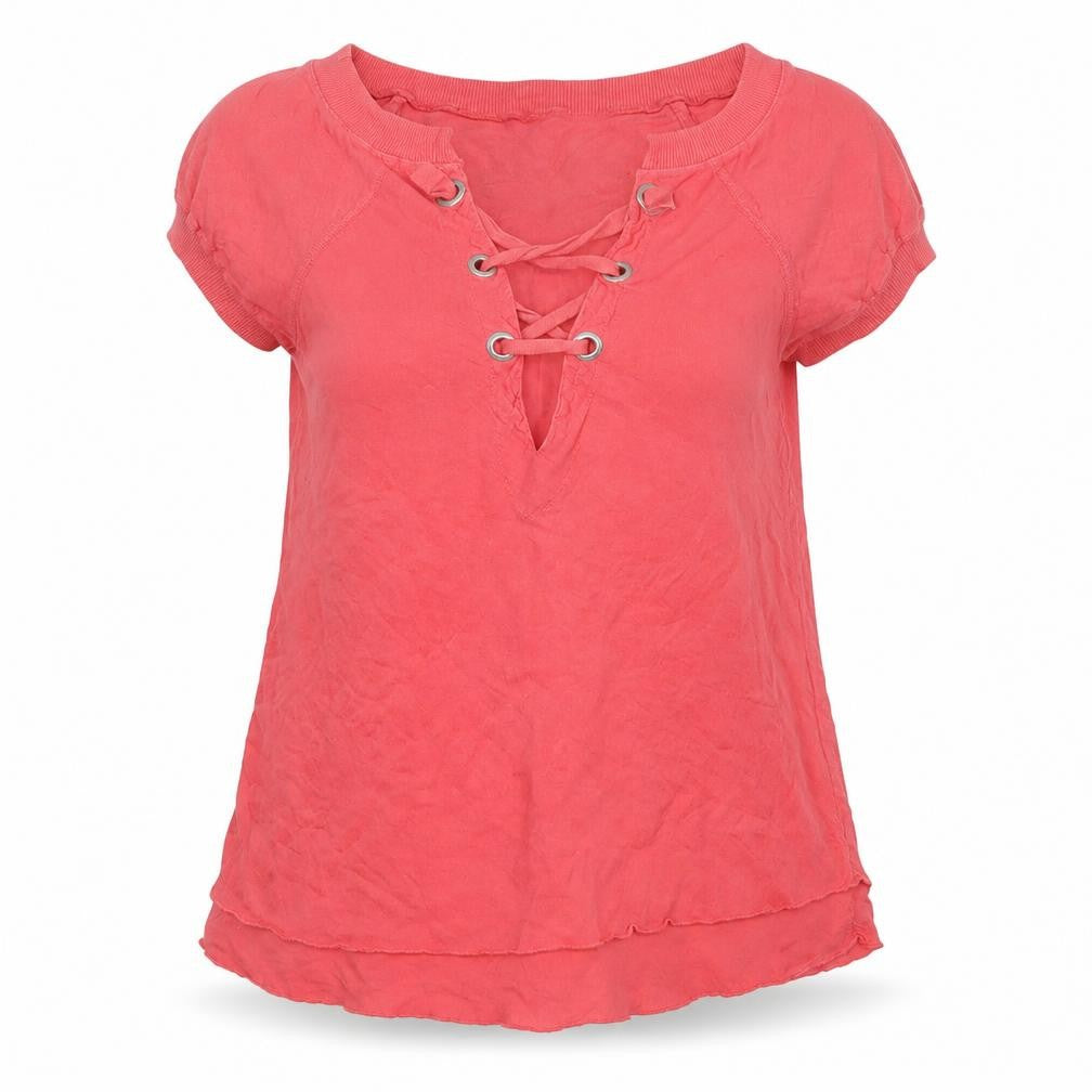 Front view of Republic women’s pink cotton basic t-shirt, size XS, v-neck