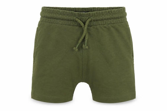 Front view of Next boys’ green cotton cropped trousers, size 12-18, months tie