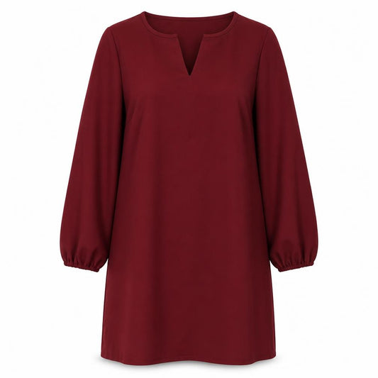 Front view of SHEIN women’s red polyester a-line, size M, v-neck pullover