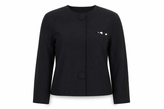 Front view of Richards women’s black jacket blazer, size UK 12, button