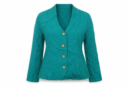 Front view of BHS women’s green jacket blazer, size UK 14, button