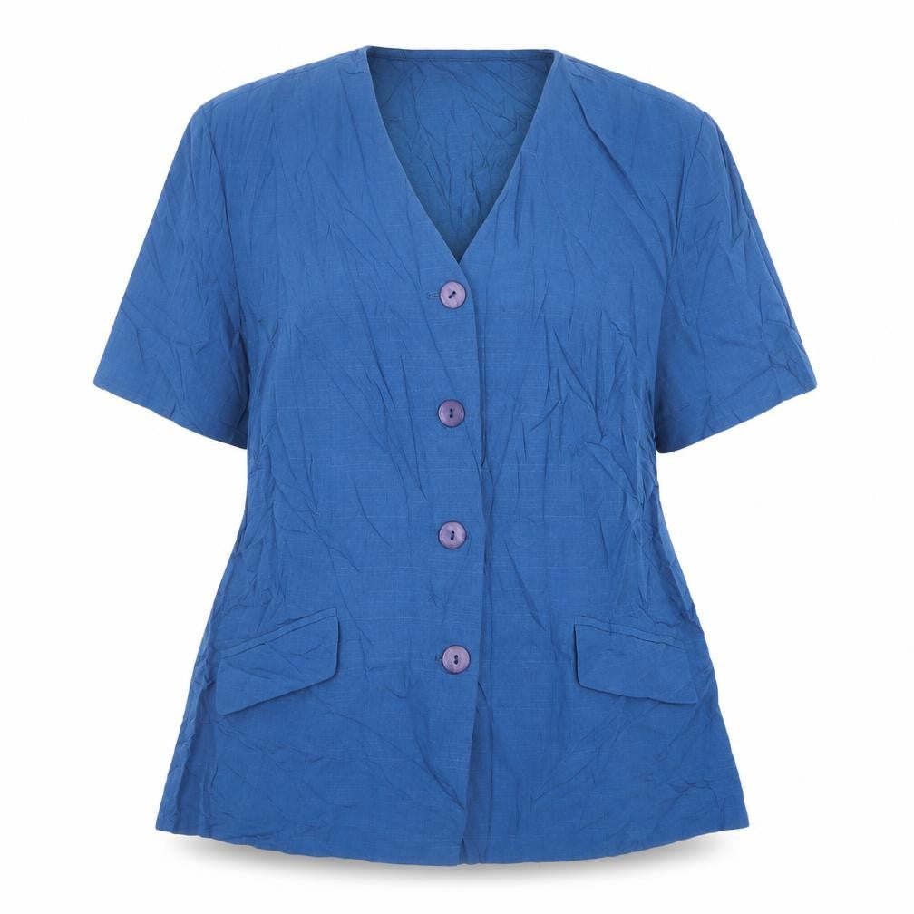 Front view of Bonmarché women’s blue jacket blazer, size UK 18, buckle