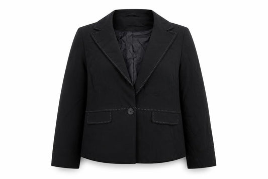 Front view of Atmosphere women’s black jacket blazer, size UK 14, button