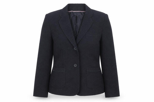 Front view of Klass women’s black geometric jacket blazer, size UK 12, button