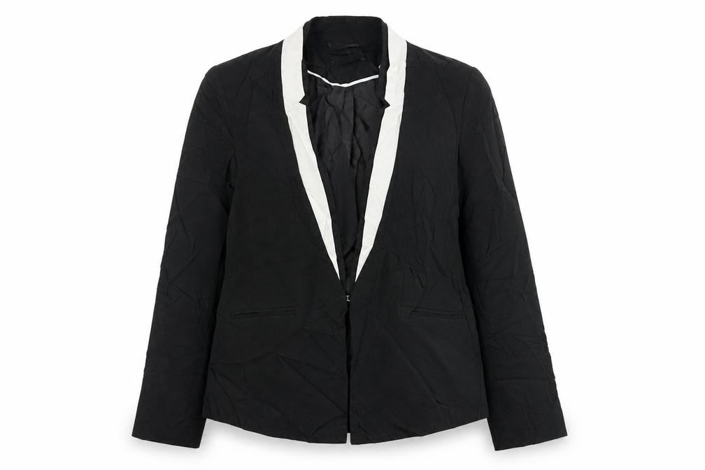 Front view of Dorothy Perkins women’s black jacket blazer, size UK 12, hook & eye