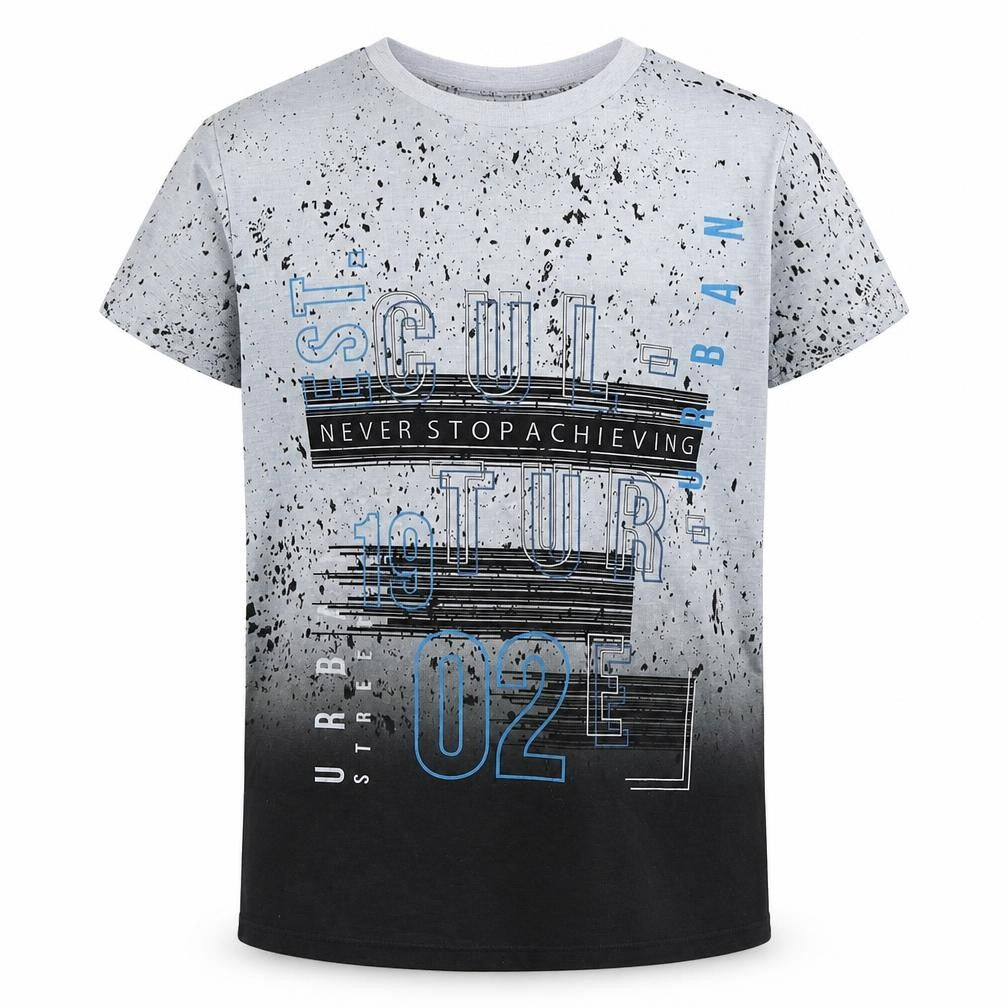 Front view of Urban Utlaws boys’ grey geometric polyester basic t-shirt, size 11-12, years round neck