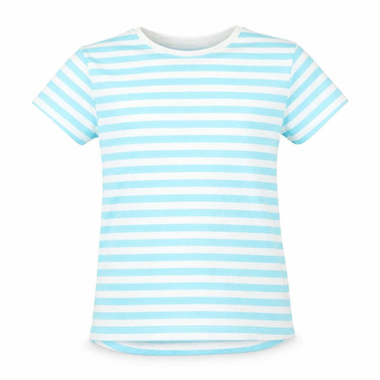 Front view of H&M girls’ multicoloured striped cotton basic t-shirt, size 8, years round neck