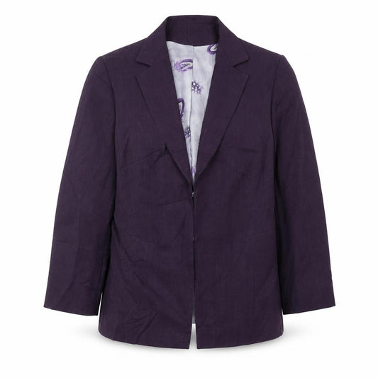 Front view of NL Collection women’s purple jacket, size UK 16, hook & eye