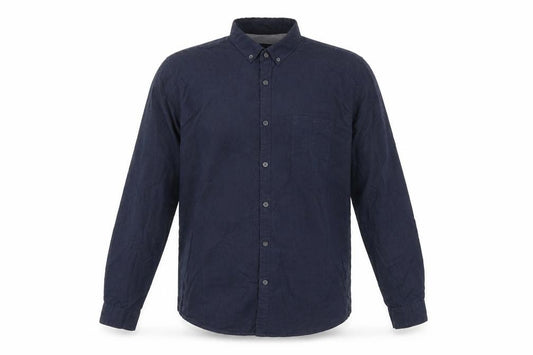Front view of Debenhams men’s blue cotton button-up, size L, collared button