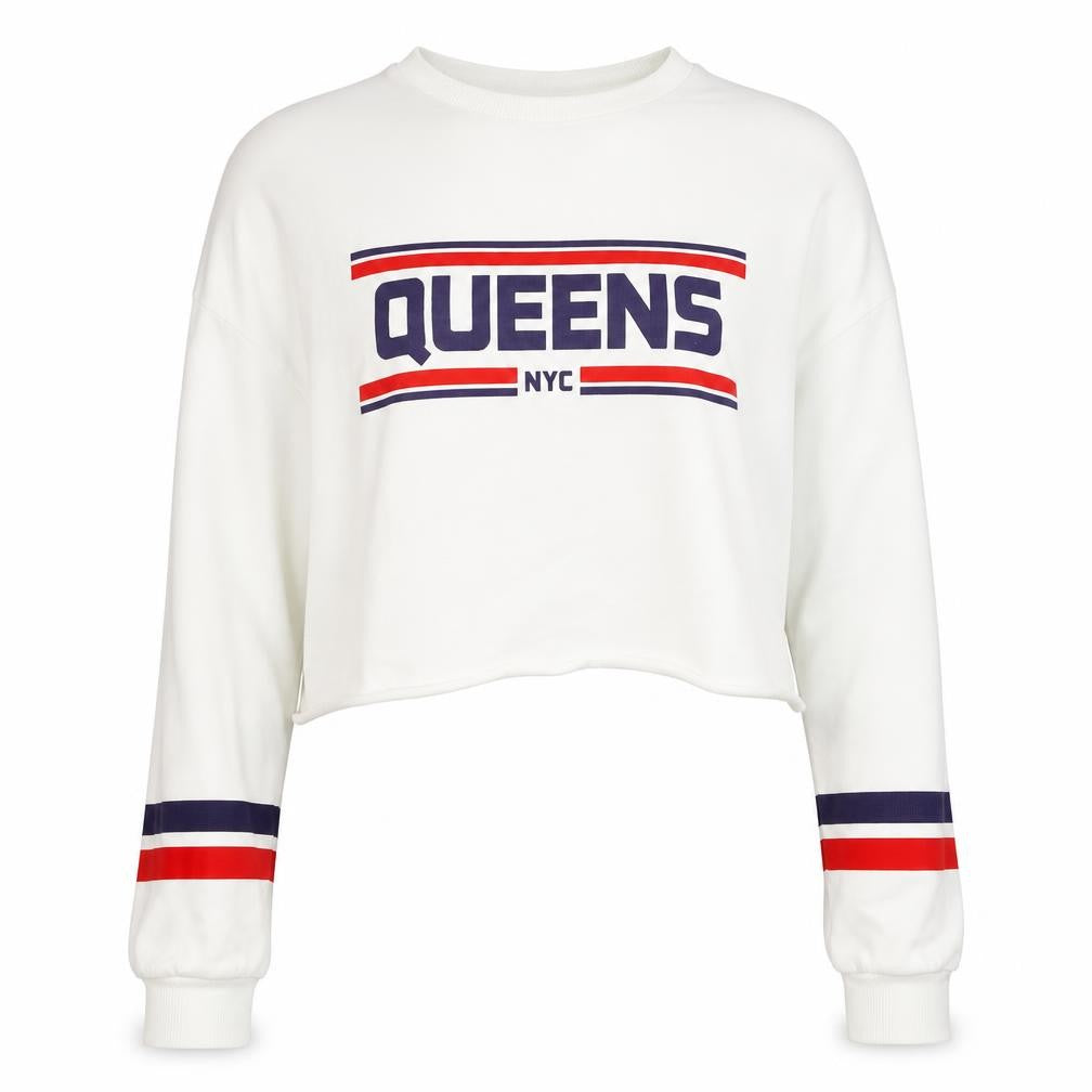 Front view of H&M women’s white cotton pullover sweatshirt, size S, pullover - cropped