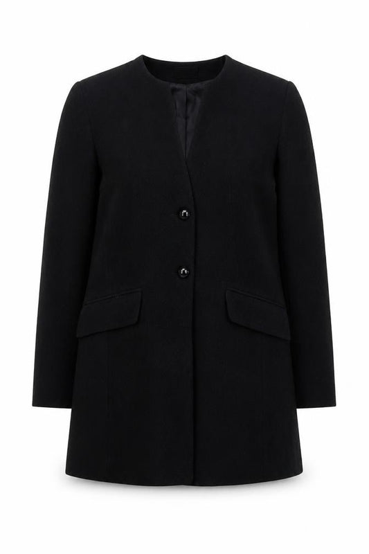 Front view of House of Fraser women’s black jacket blazer, size UK 12, button