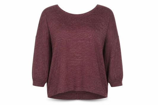 Front view of Bodywear women’s purple round neck polyester jumper, size M
