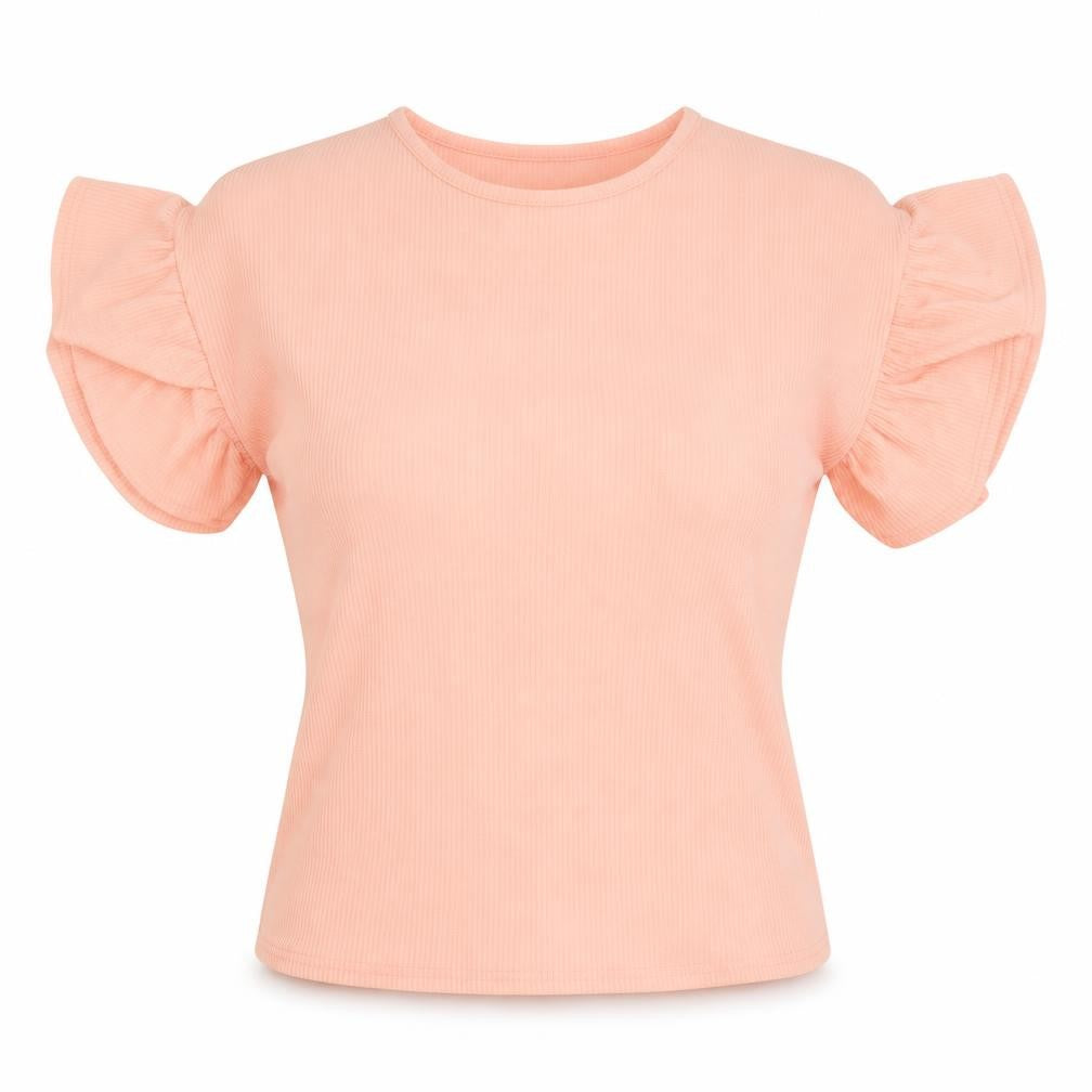 Front view of Papaya women’s pink round neck polyester jumper, size UK 10