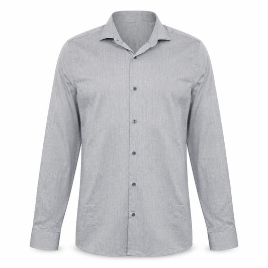 Front view of Next men’s grey polyester button-up, size 15.5 collared button
