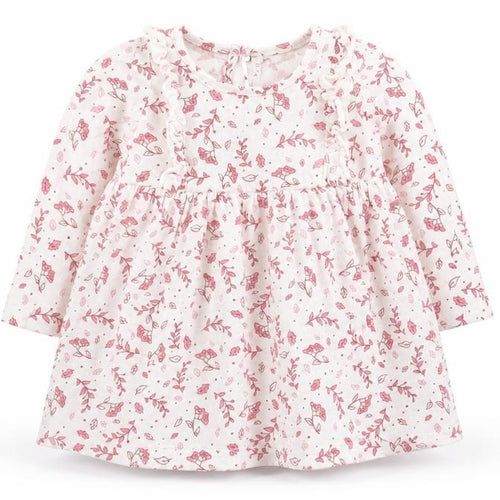 So Cute Girls White Floral Cotton Skater Dress  Size 6-9 Months  Round Neck Pullover