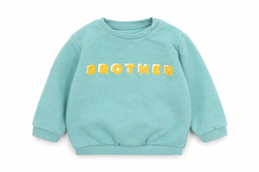 Front view of Marks & Spencer boys’ green cotton jumper, size 9-12, months pullover - brother