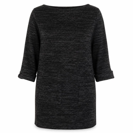 Front view of Atmosphere women’s grey boat neck polyester jumper, size UK 12